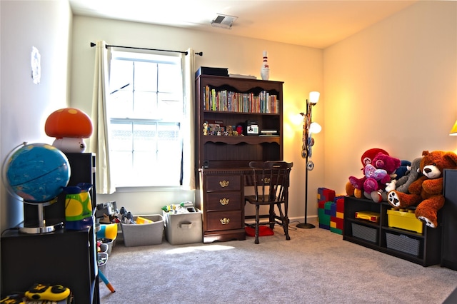 game room with visible vents and carpet flooring