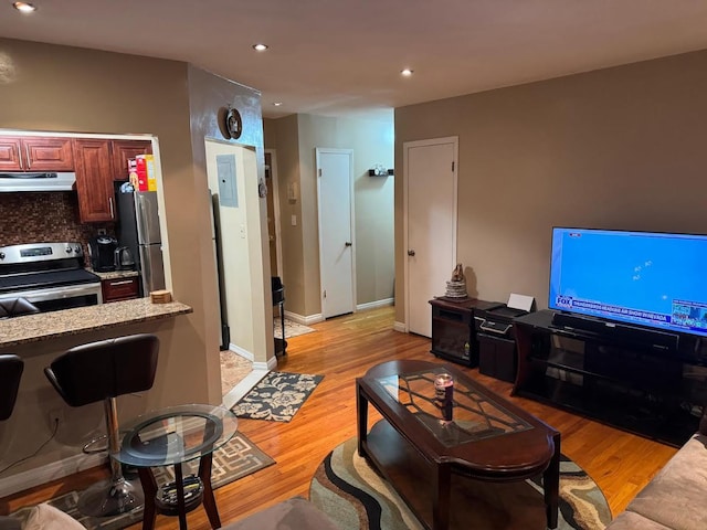 7 Everit Ave Unit B11, Hewlett, NY 11557 - living room featuring baseboards, recessed lighting, and light wood-style flooring