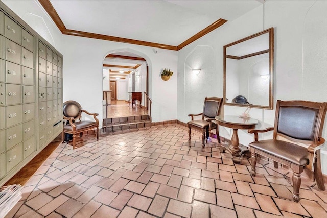 100 Parkway Rd Unit 4C, Bronxville, NY 10708 - living area featuring arched walkways and ornamental molding
