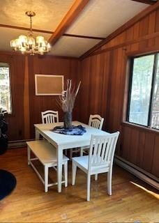 9 Cardiff, Rock Hill, NY 12775 - dining room with a chandelier, light wood-type flooring, a healthy amount of sunlight, and vaulted ceiling with beams