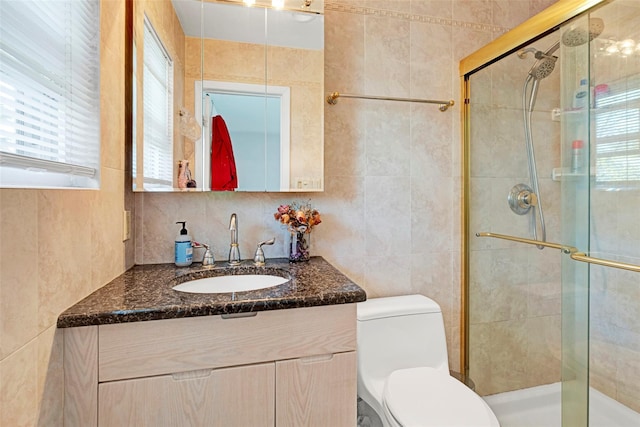 1 Neubrech Ct, Jericho, NY 11753 - full bathroom with toilet, tile walls, a shower stall, and vanity