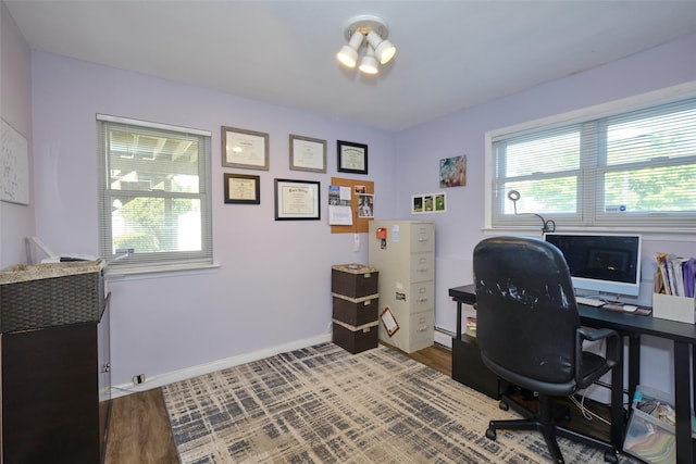 1 Neubrech Ct, Jericho, NY 11753 - home office with plenty of natural light, baseboards, wood finished floors, and baseboard heating