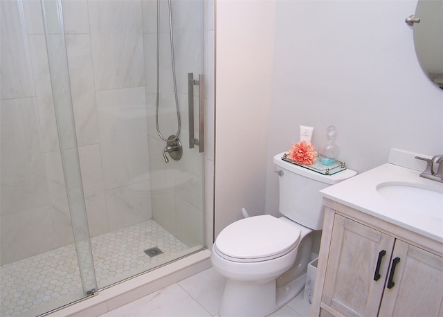 16 Hearthside Dr, Mount Sinai, NY 11766 - full bathroom with toilet, vanity, tile patterned floors, and a stall shower