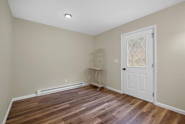 242 Callicoon Center Rd, Jeffersonville, NY 12748 - doorway to outside with baseboards, wood finished floors, and a baseboard radiator