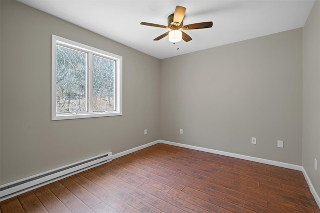 242 Callicoon Center Rd, Jeffersonville, NY 12748 - spare room featuring dark wood-type flooring, ceiling fan, baseboard heating, and baseboards