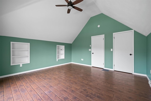 242 Callicoon Center Rd, Jeffersonville, NY 12748 - bonus room with hardwood / wood-style flooring, ceiling fan, built in features, and lofted ceiling