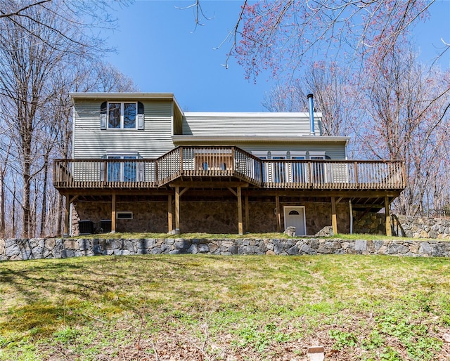 295 Overhill Rd, Stormville, NY 12582 - back of property featuring a yard, stone siding, and a deck