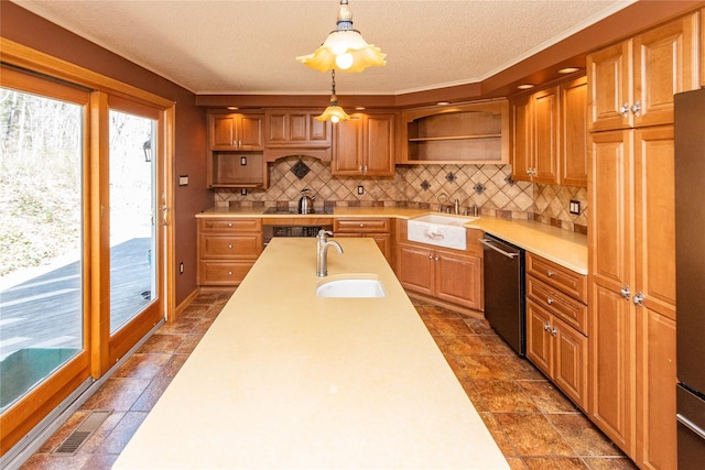 295 Overhill Rd, Stormville, NY 12582 - kitchen featuring light countertops, open shelves, dishwasher, visible vents, and a sink