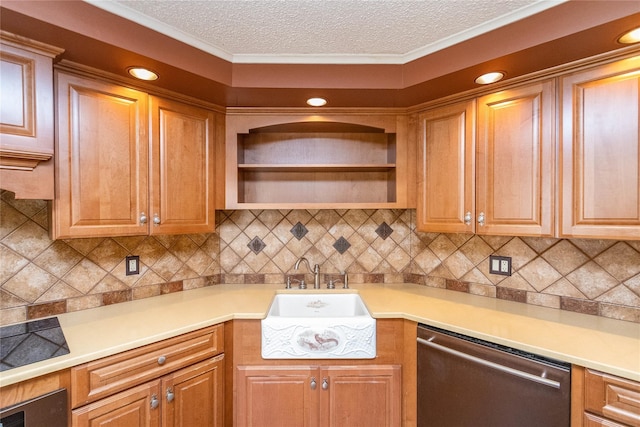 295 Overhill Rd, Stormville, NY 12582 - kitchen featuring stainless steel dishwasher, a sink, a textured ceiling, black electric stovetop, and light countertops