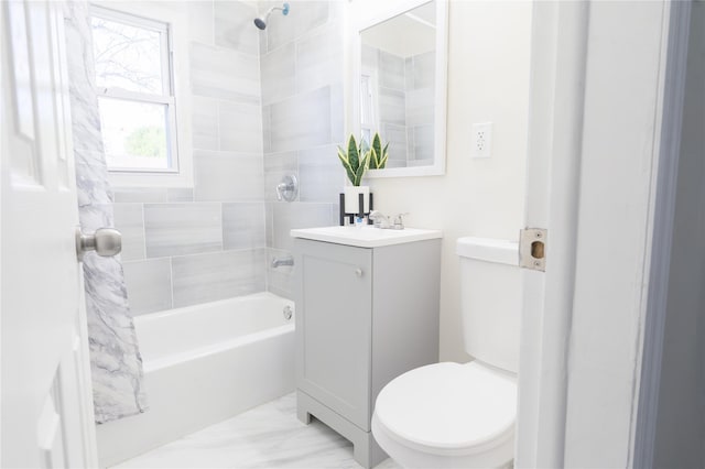 23 Cumberbach St, Wyandanch, NY 11798 - full bath featuring toilet, bathtub / shower combination, marble finish floor, and vanity
