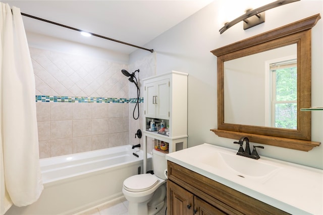 69 Taylor Rd, Patterson, NY 12563 - bathroom featuring shower / bathtub combination with curtain, toilet, vanity, and tile patterned flooring