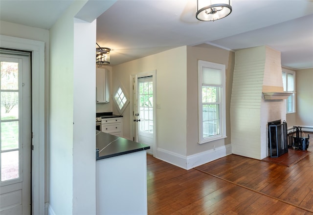 78 Closter Rd, Palisades, NY 10964 - entryway with baseboards, a fireplace, and dark wood finished floors