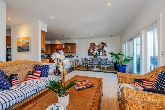 living room with recessed lighting