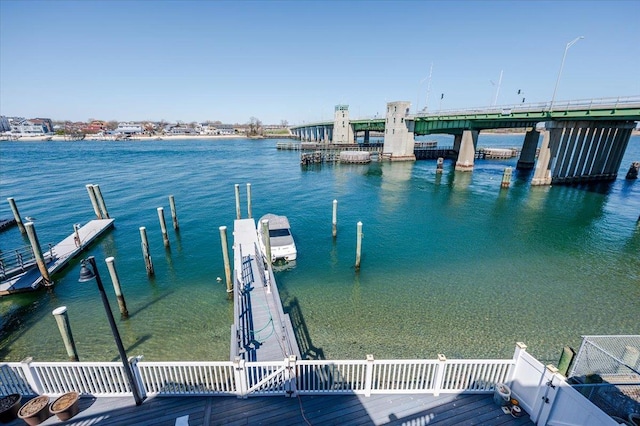 dock area with a water view