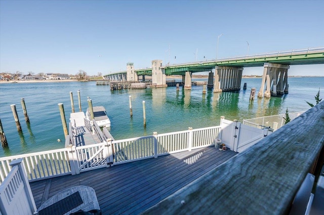 dock area featuring a water view