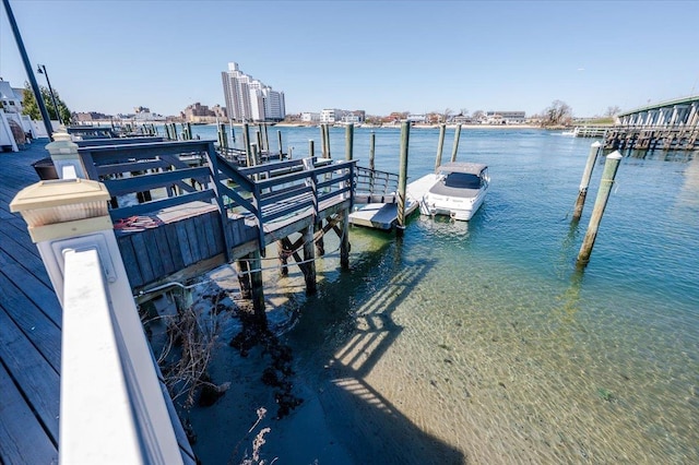view of dock with a water view