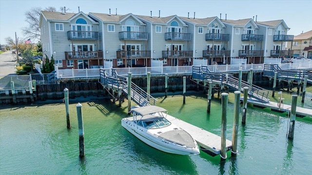 dock area with a water view