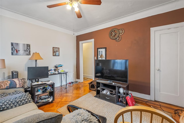 1816 21st Dr, Astoria, NY 11105 - living room with ceiling fan and baseboards