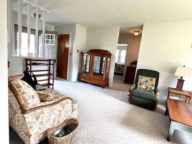 sitting room with carpet flooring