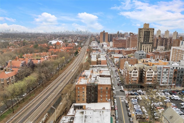 drone / aerial view with a city view