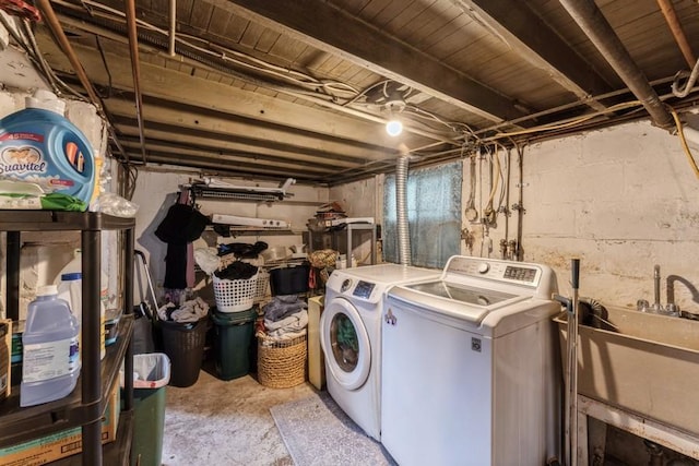laundry room featuring washer and clothes dryer, a sink, and laundry area