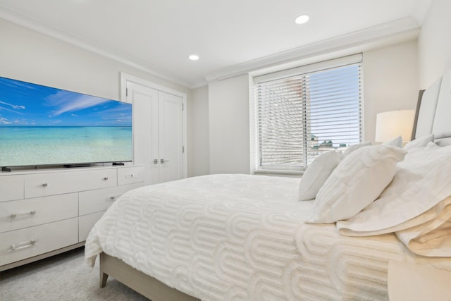 bedroom featuring recessed lighting and ornamental molding