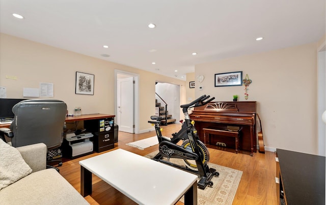 interior space featuring light wood finished floors and recessed lighting
