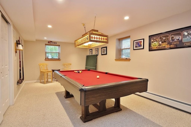 recreation room featuring plenty of natural light, recessed lighting, and pool table
