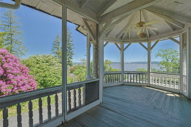 225 River Rd, Nyack, NY 10960 - deck with a water view and a ceiling fan