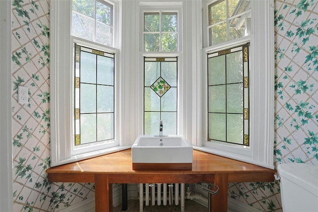 225 River Rd, Nyack, NY 10960 - bathroom view of toilet, wallpapered walls, and a sink