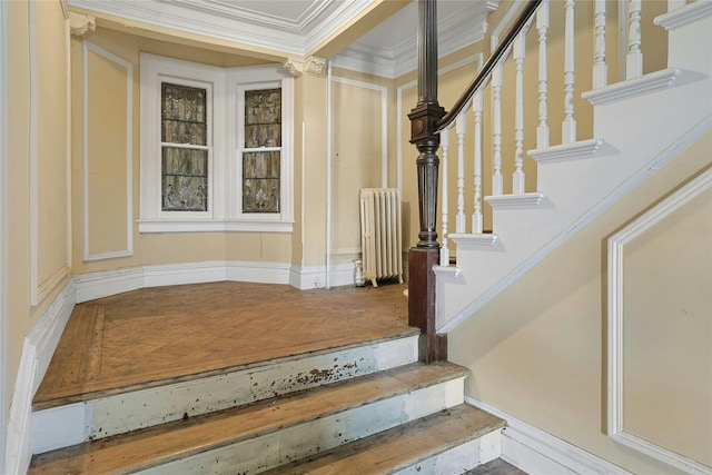 225 River Rd, Nyack, NY 10960 - stairway featuring radiator and crown molding