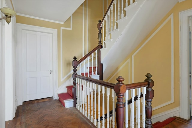 225 River Rd, Nyack, NY 10960 - staircase with a decorative wall and ornamental molding