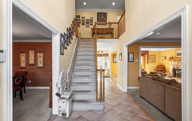 100 Glen Cove Rd, Greenvale, NY 11548 - staircase featuring baseboards, ornamental molding, and recessed lighting
