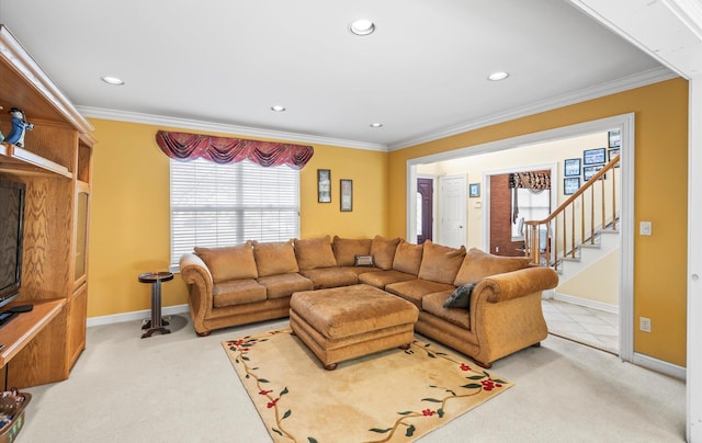 100 Glen Cove Rd, Greenvale, NY 11548 - living room featuring light colored carpet, recessed lighting, and baseboards