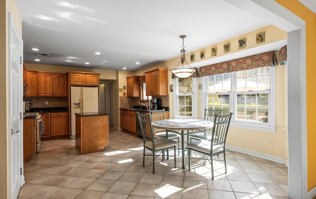 100 Glen Cove Rd, Greenvale, NY 11548 - dining space featuring baseboards, recessed lighting, light tile patterned flooring, and visible vents