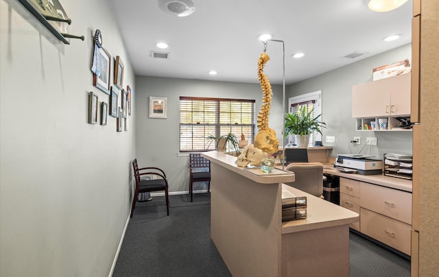100 Glen Cove Rd, Greenvale, NY 11548 - office area featuring recessed lighting, baseboards, visible vents, and dark colored carpet