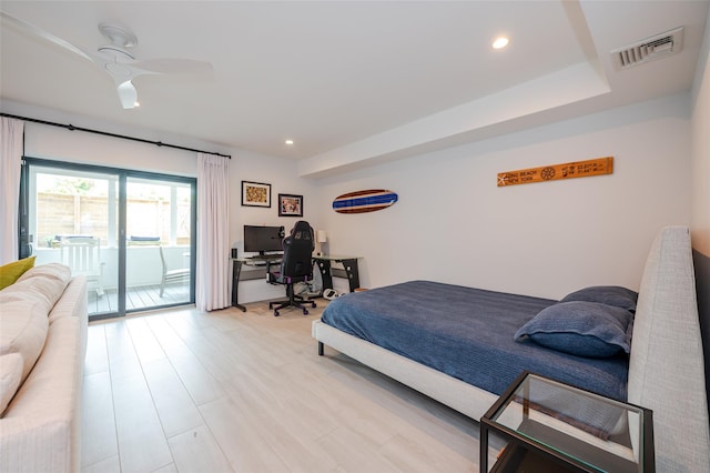 923 Oceanfront, Long Beach, NY 11561 - bedroom with access to exterior, an office area, recessed lighting, and light wood-style flooring