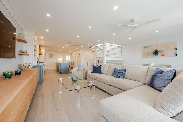 923 Oceanfront, Long Beach, NY 11561 - living room featuring ceiling fan, recessed lighting, and light wood-style flooring