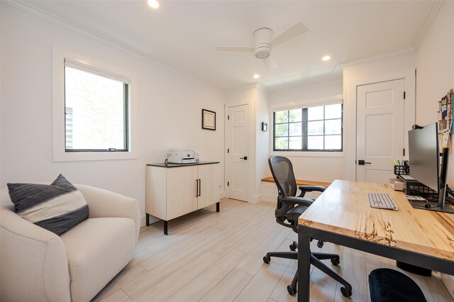 923 Oceanfront, Long Beach, NY 11561 - office featuring a ceiling fan, crown molding, recessed lighting, and baseboards