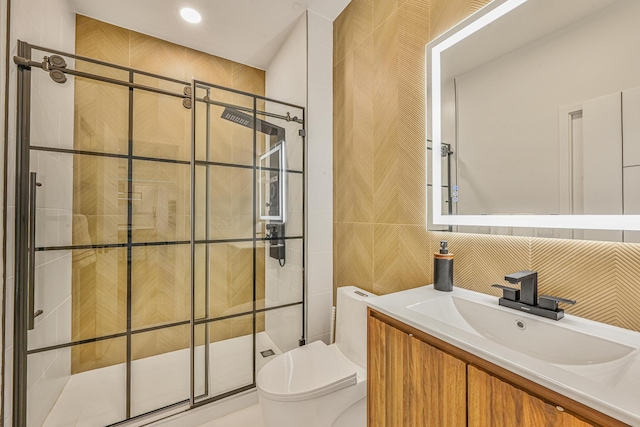 296 Division Ave, Hicksville, NY 11801 - bathroom with a stall shower, vanity, and toilet