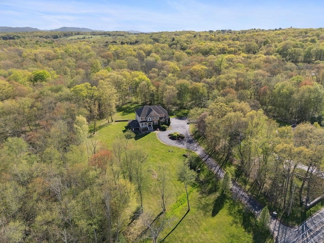 drone / aerial view featuring a view of trees