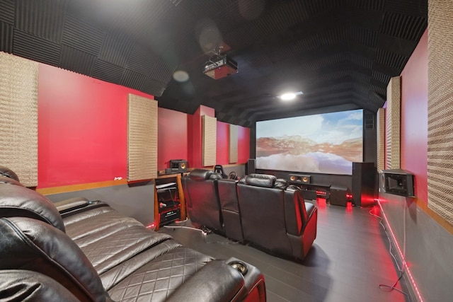home theater with wood finished floors