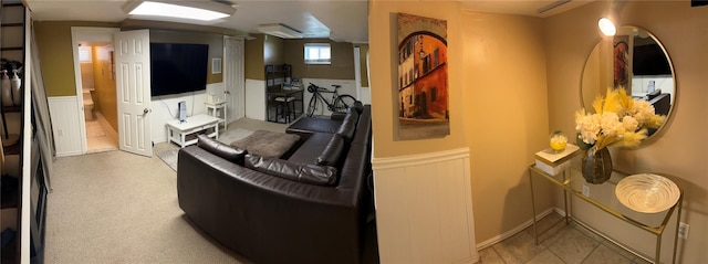 living area with wainscoting