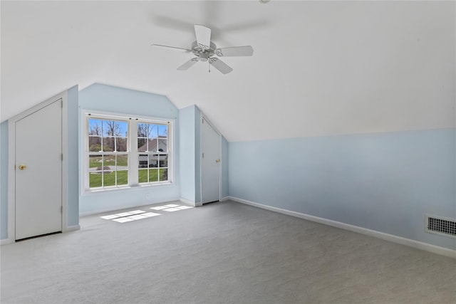 15 Harrigan Rd, Hopewell Junction, NY 12533 - bonus room with ceiling fan, visible vents, vaulted ceiling, carpet floors, and baseboards
