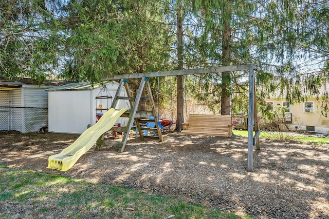 view of play area with fence
