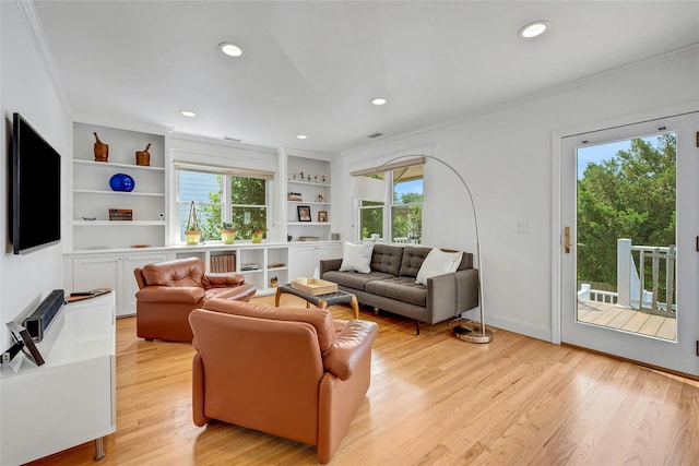 7 Senate Pl, Larchmont, NY 10538 - living room featuring crown molding, healthy amount of natural light, light wood-type flooring, recessed lighting, and baseboards