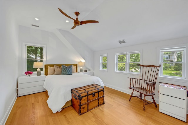 7 Senate Pl, Larchmont, NY 10538 - bedroom with light wood finished floors, vaulted ceiling, baseboards, a ceiling fan, and recessed lighting