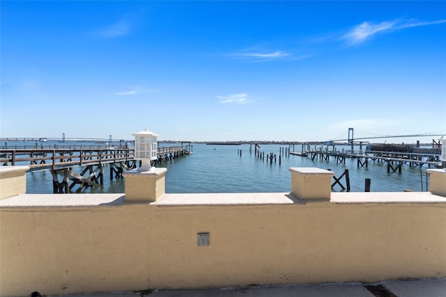 view of dock featuring a water view