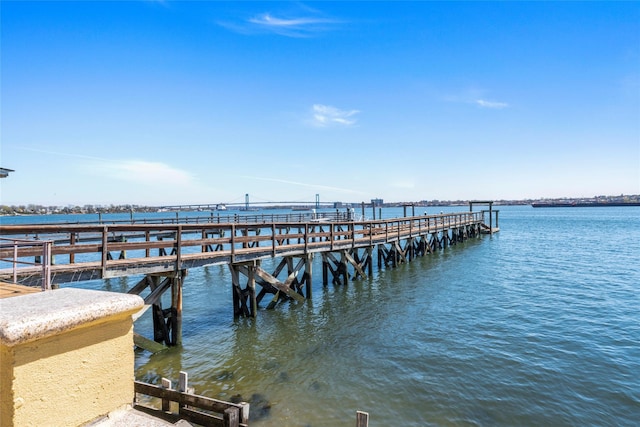 dock area with a water view