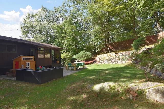 view of yard featuring a patio and an outdoor living space